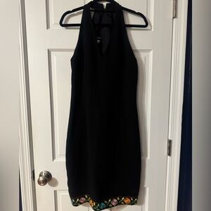 Vintage Black Dress With Embroidered Trim Women’s Size 12
